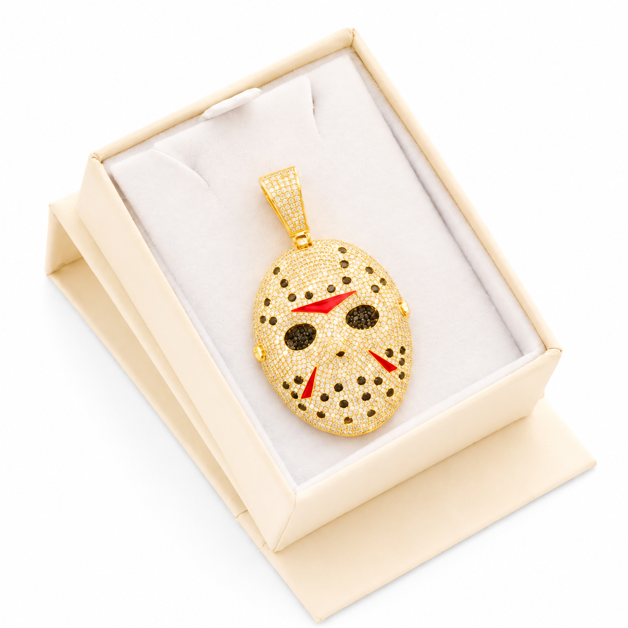 Hockey Mask Diamond Pendant with Black & Red Accents