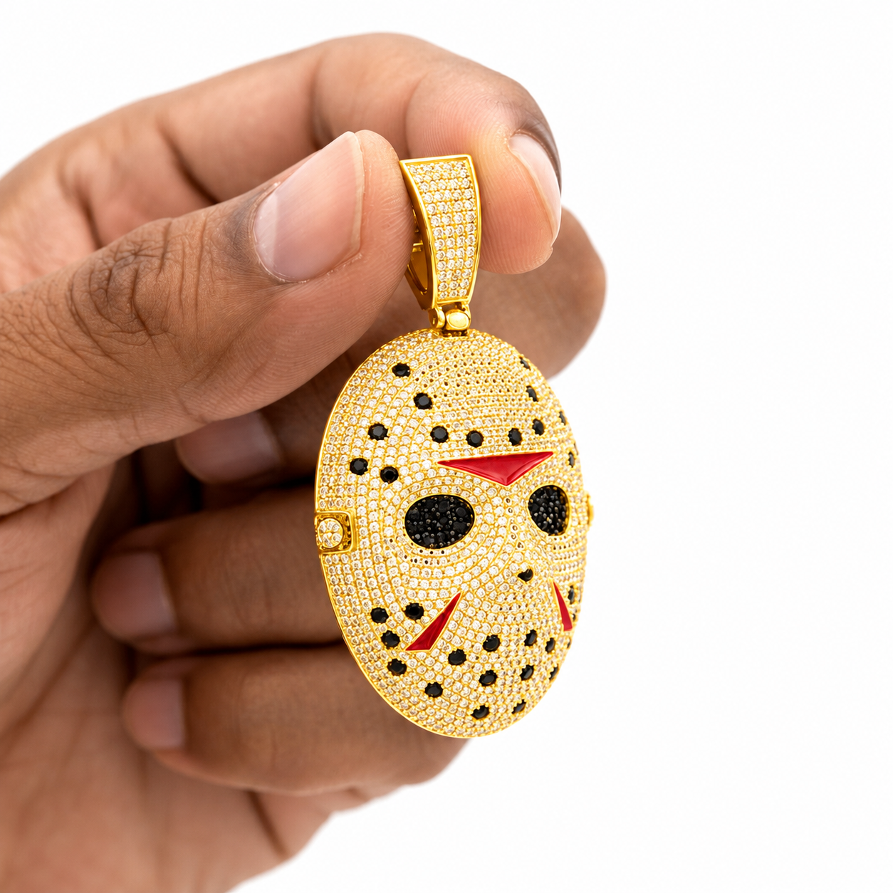 Hockey Mask Diamond Pendant with Black & Red Accents