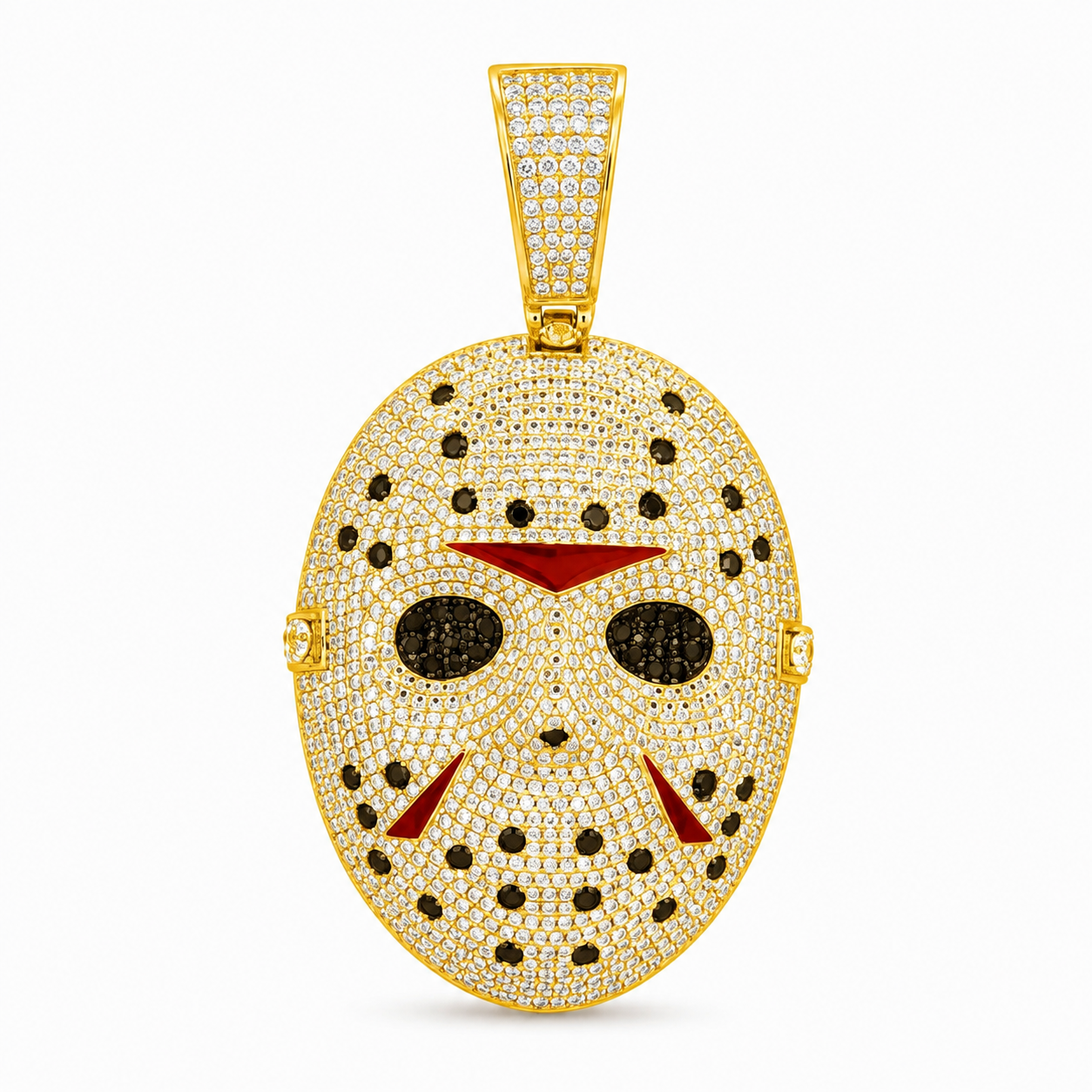 Hockey Mask Diamond Pendant with Black & Red Accents