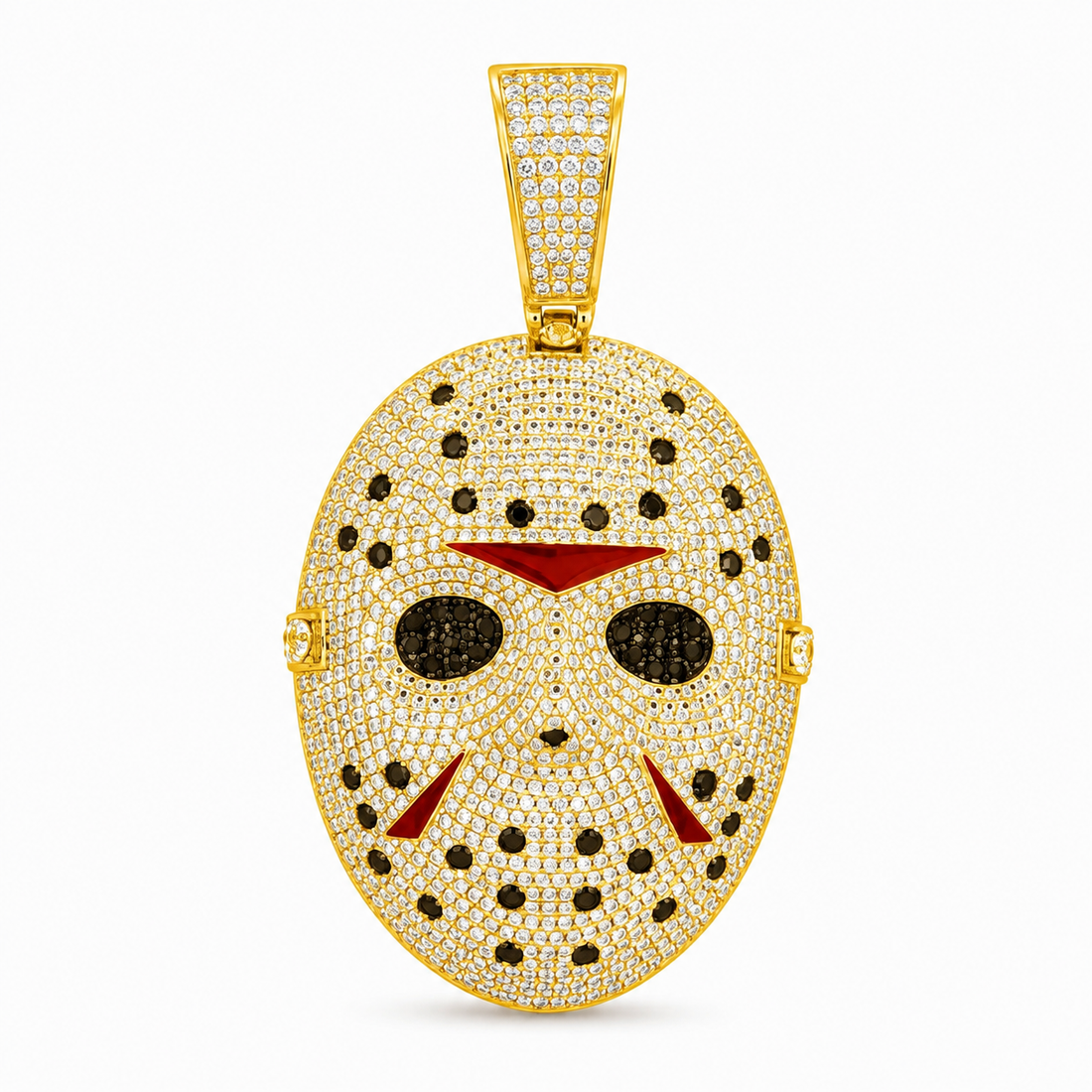 Hockey Mask Diamond Pendant with Black & Red Accents