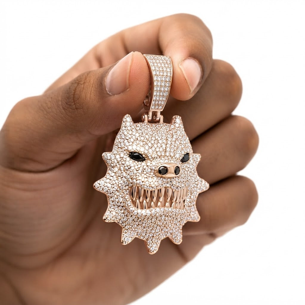 Fierce Monster Face Diamond Pendant