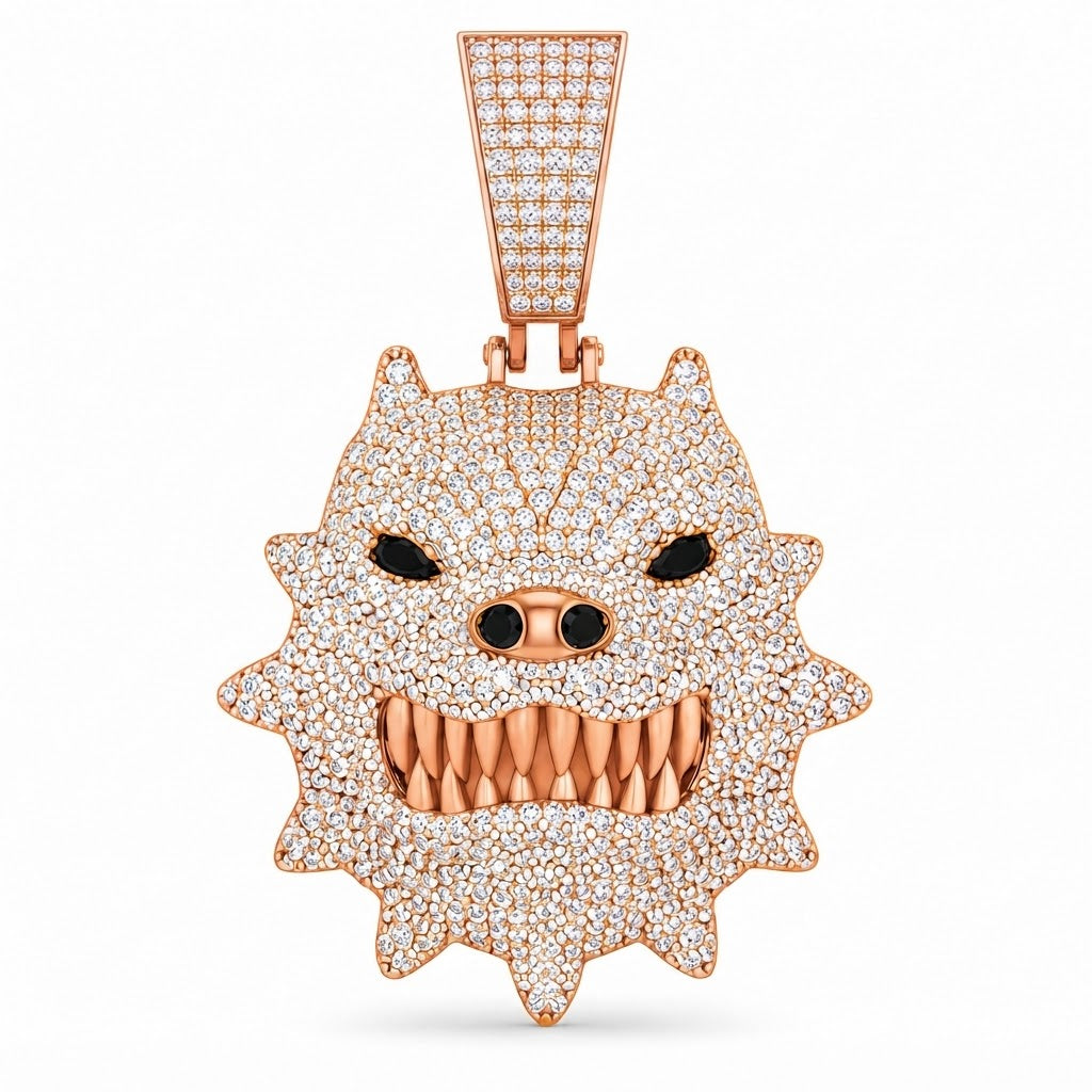 Fierce Monster Face Diamond Pendant