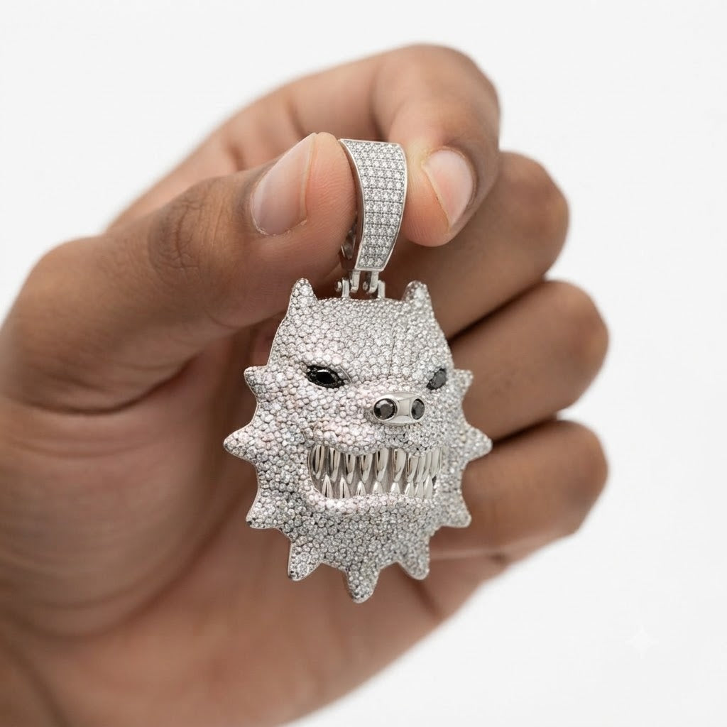 Fierce Monster Face Diamond Pendant