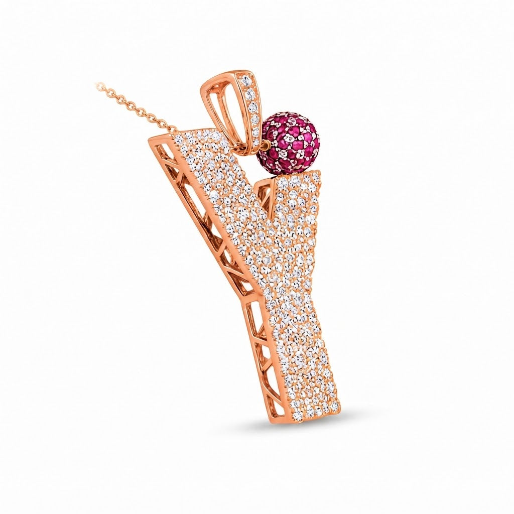 Y Letter Pendant with Ruby Ball