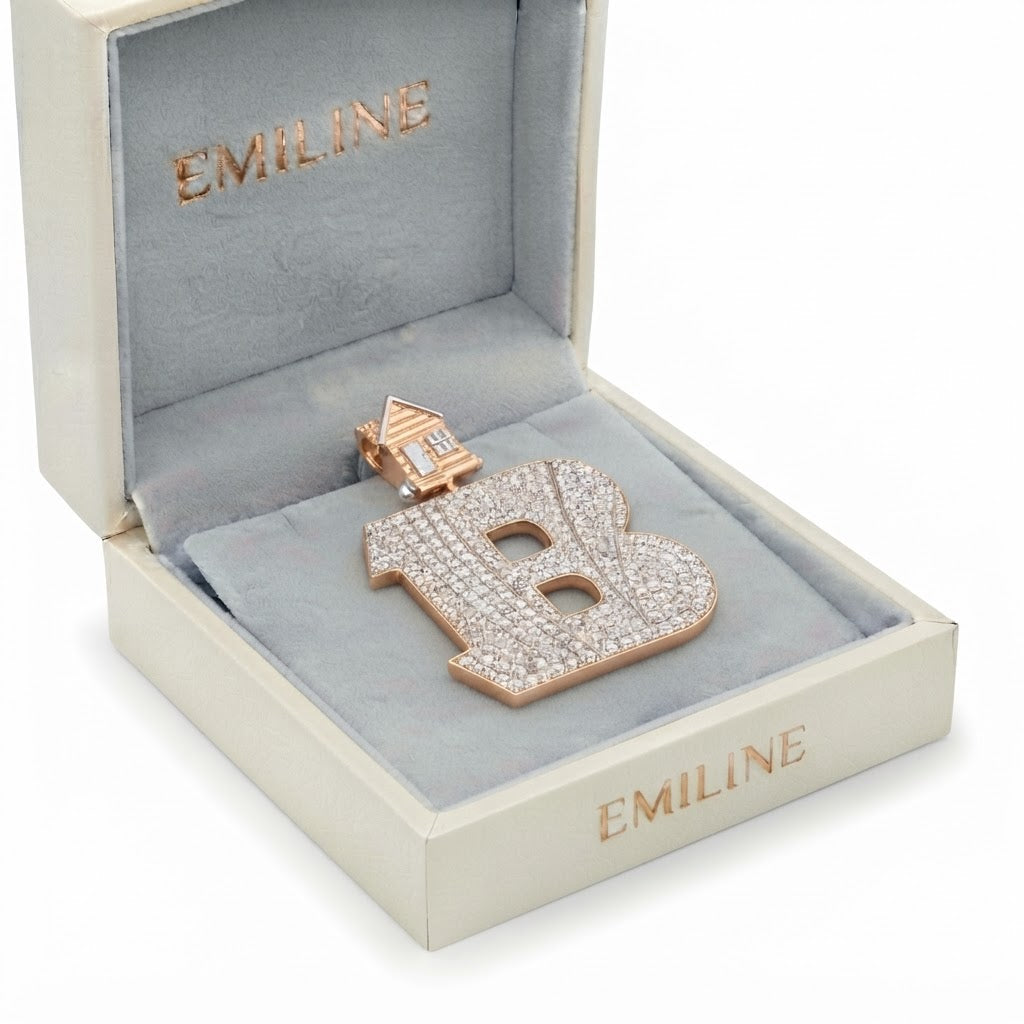 B Logo Diamond Pendant With House Bail