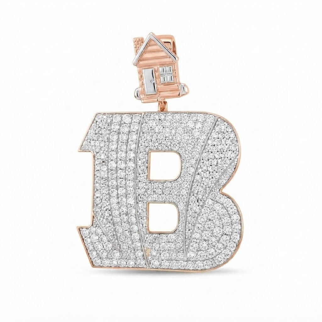 B Logo Diamond Pendant With House Bail