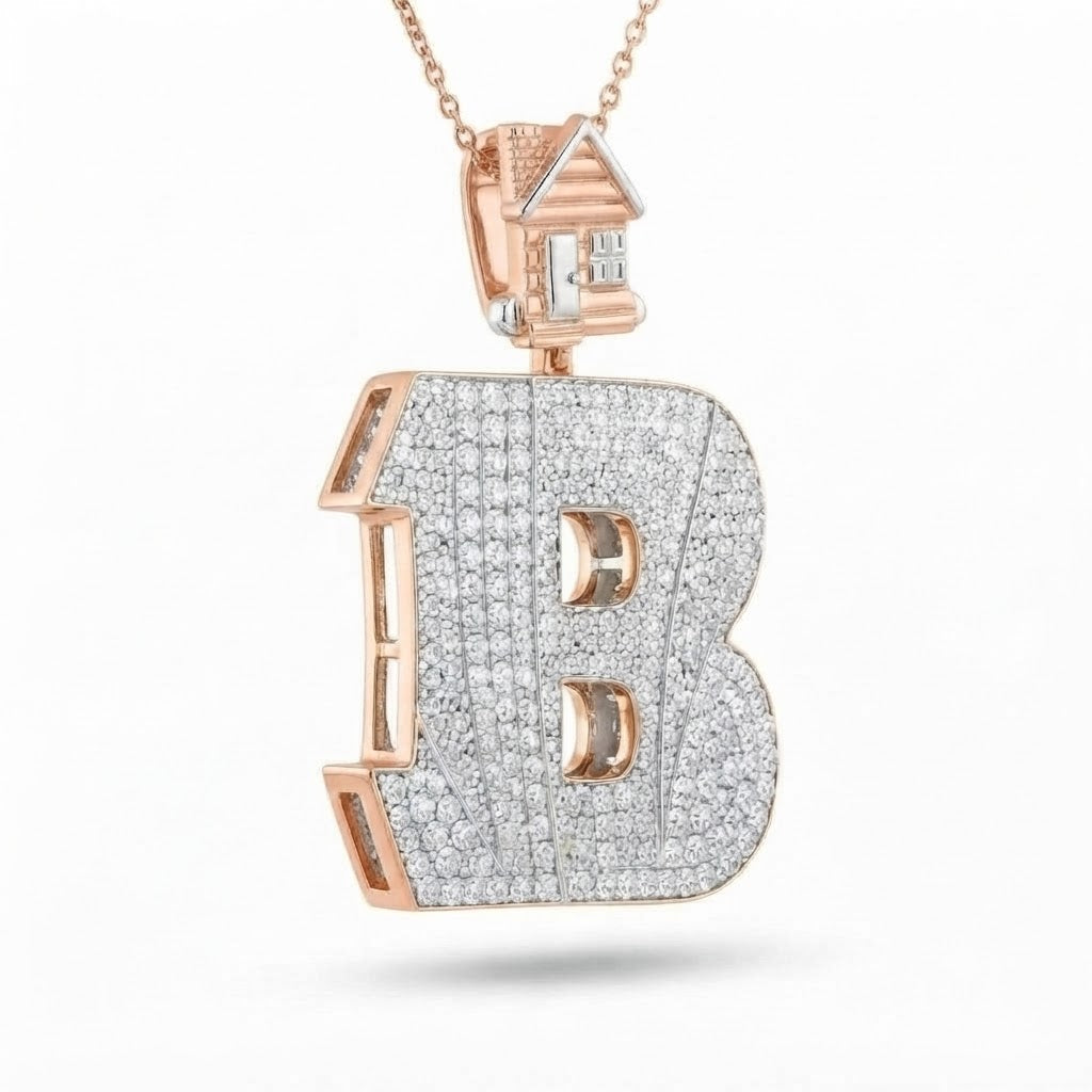 B Logo Diamond Pendant With House Bail