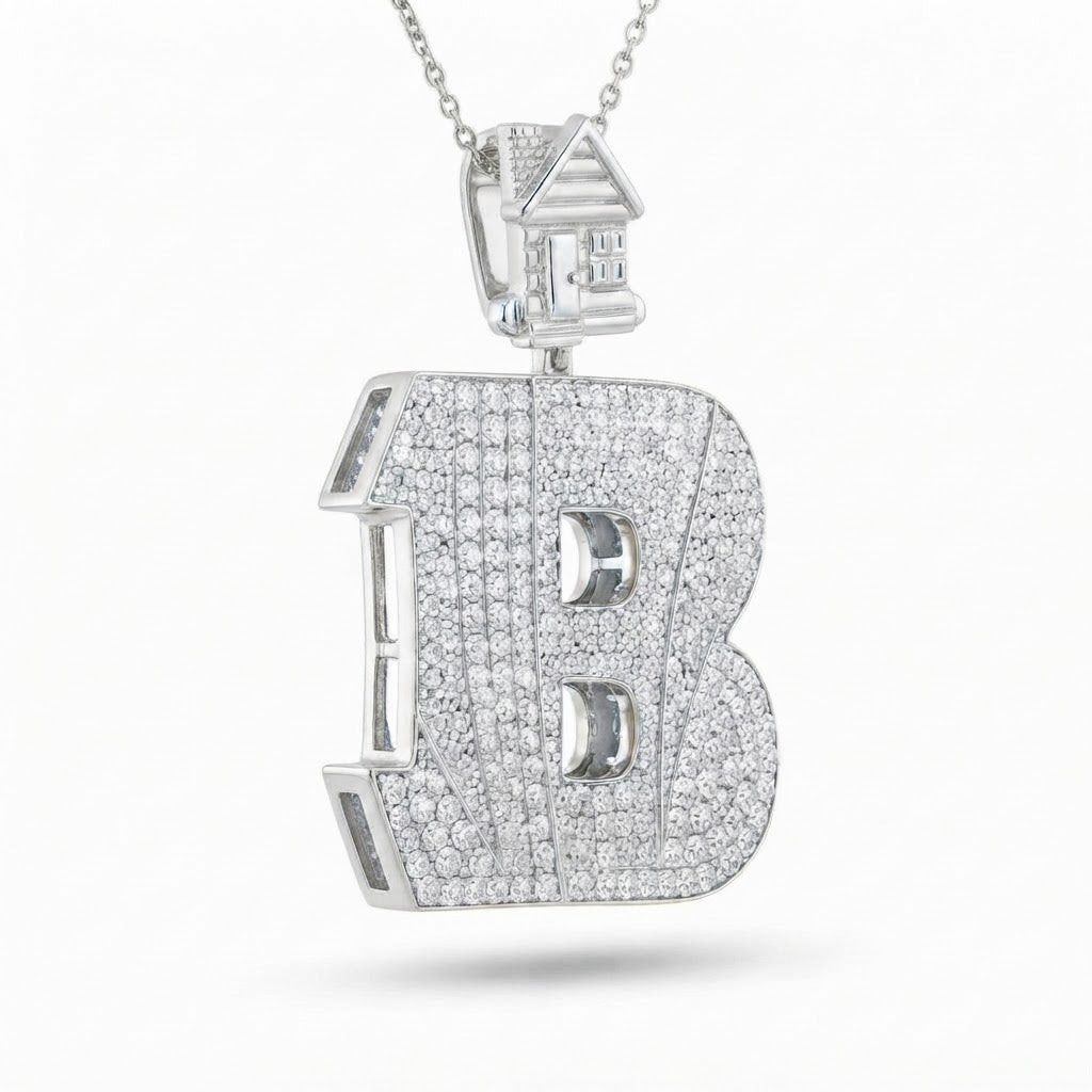 B Logo Diamond Pendant With House Bail