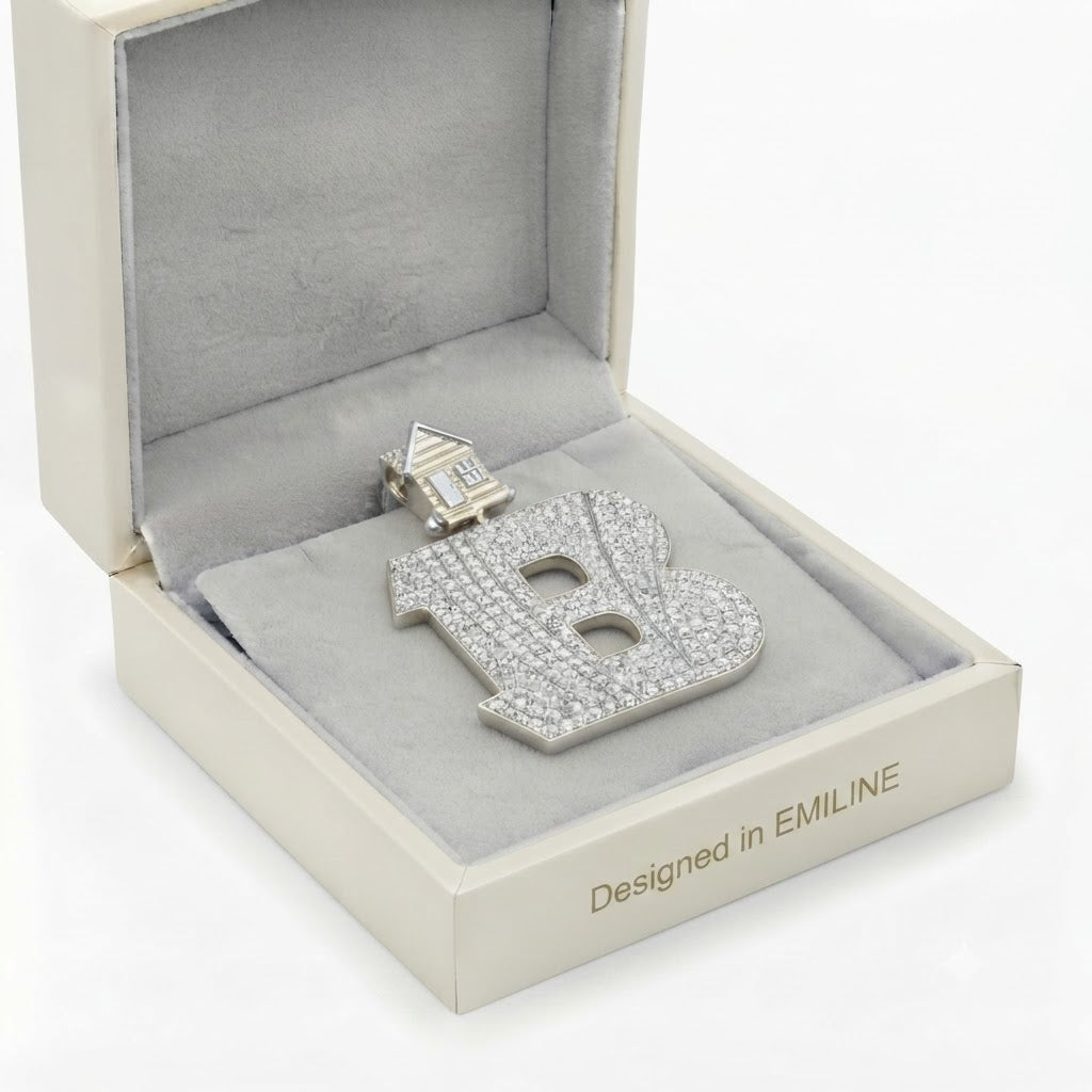 B Logo Diamond Pendant With House Bail