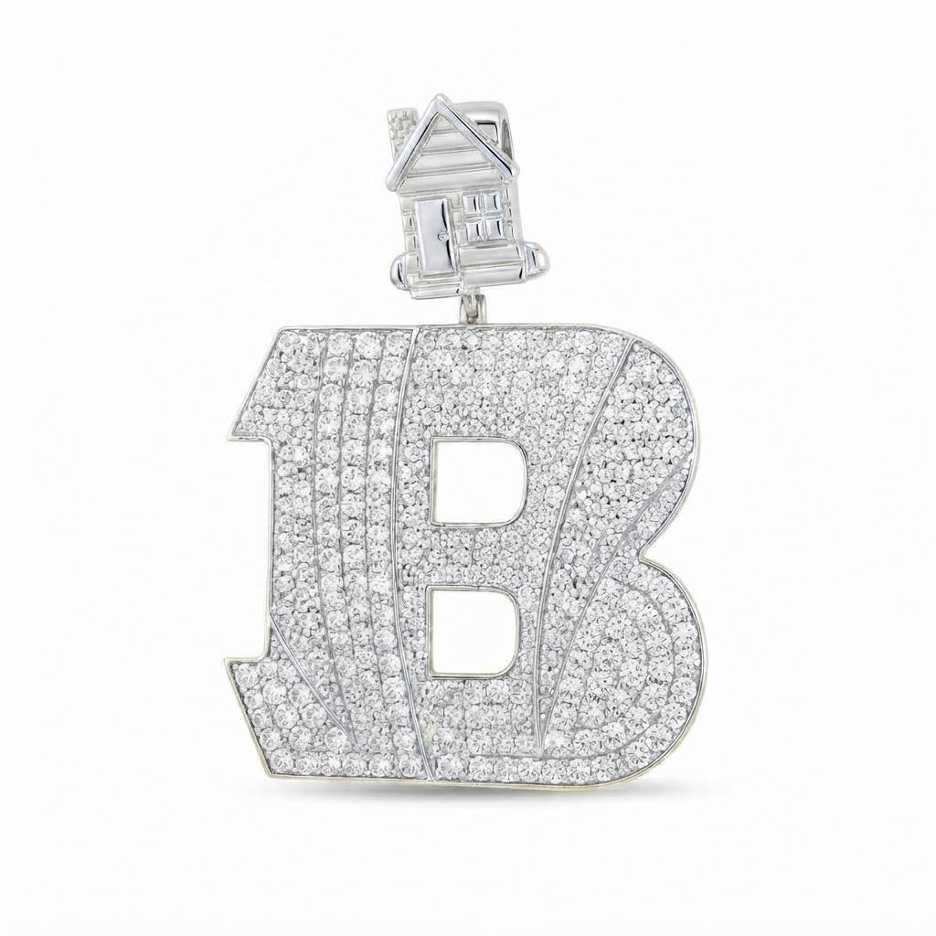 B Logo Diamond Pendant With House Bail