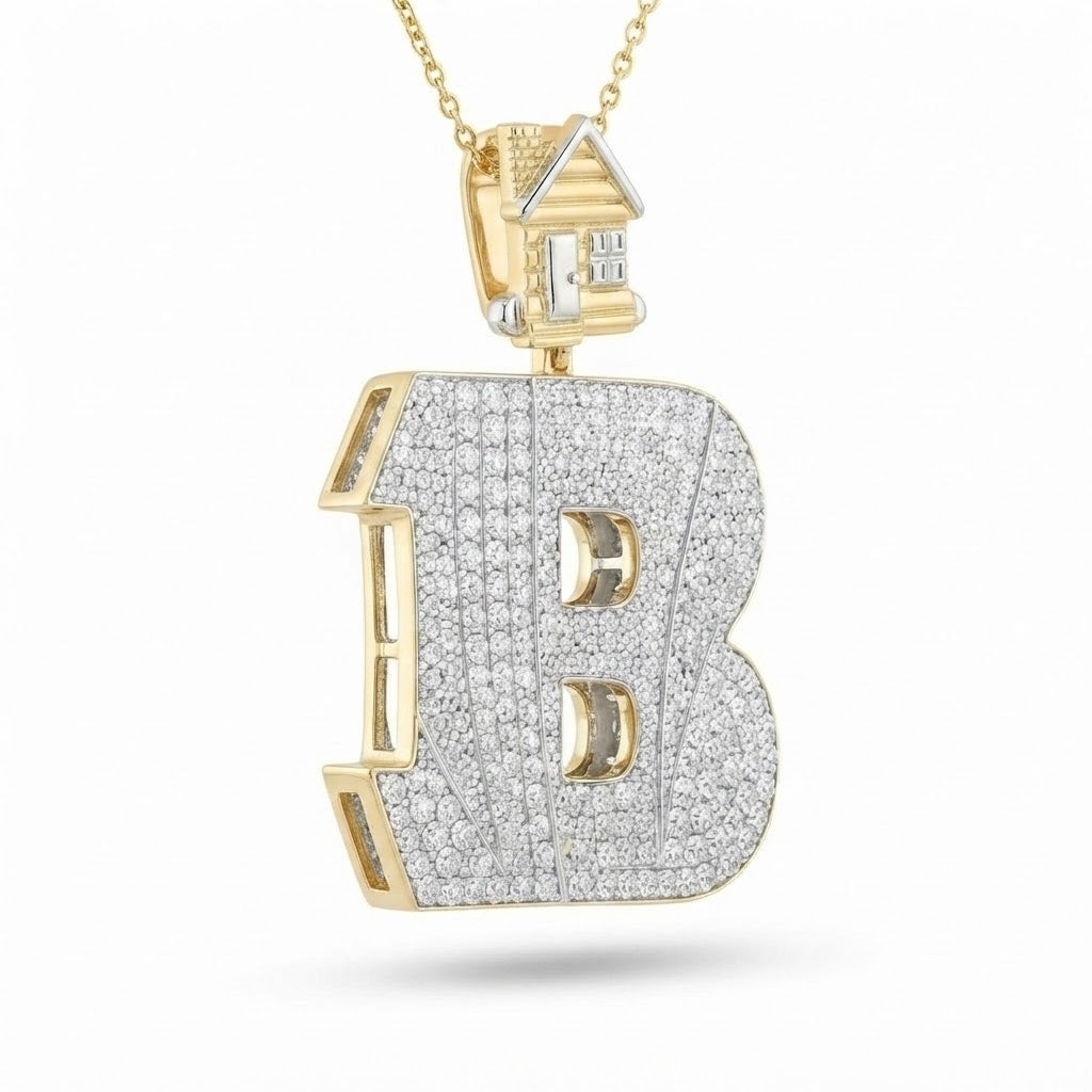 B Logo Diamond Pendant With House Bail