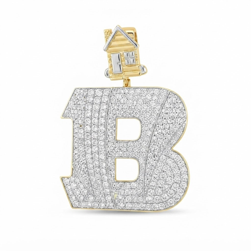 B Logo Diamond Pendant With House Bail
