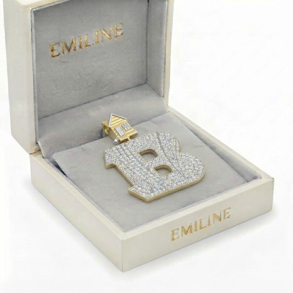 B Logo Diamond Pendant With House Bail