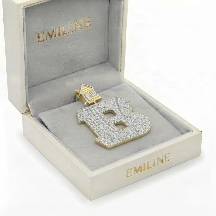 B Logo Diamond Pendant With House Bail