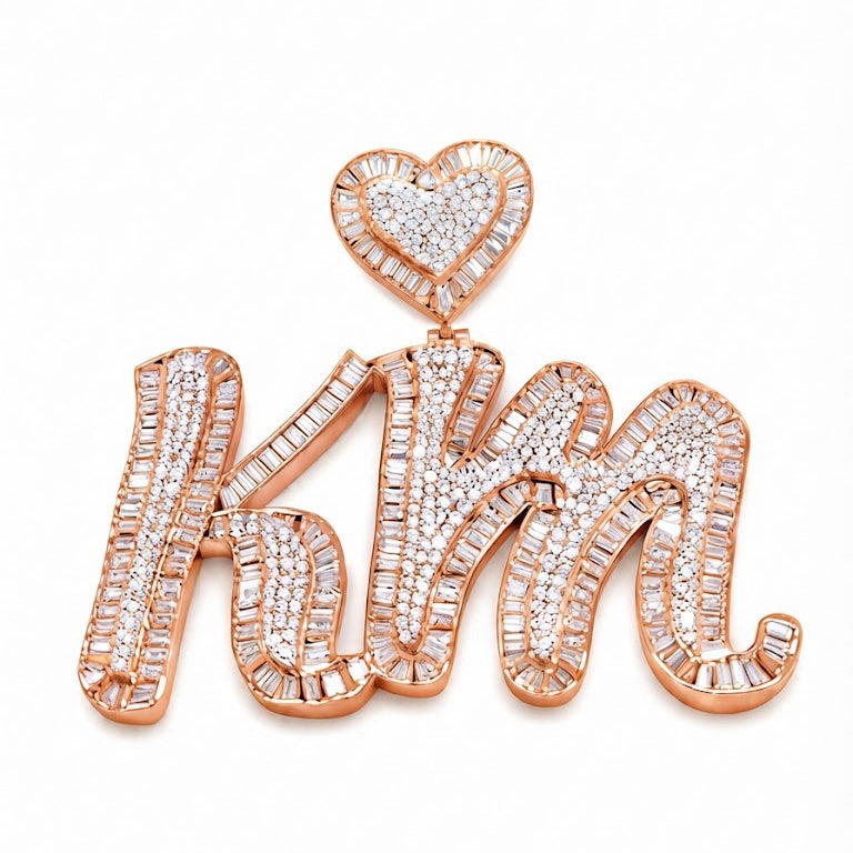 "KM" Custom Diamond Pendant With Heart