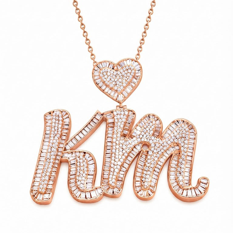 "KM" Custom Diamond Pendant With Heart