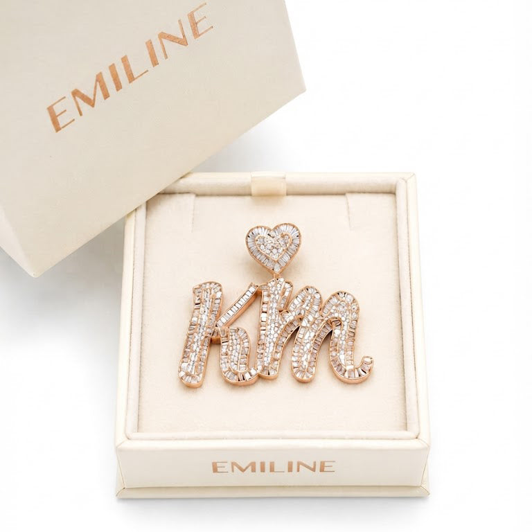 "KM" Custom Diamond Pendant With Heart