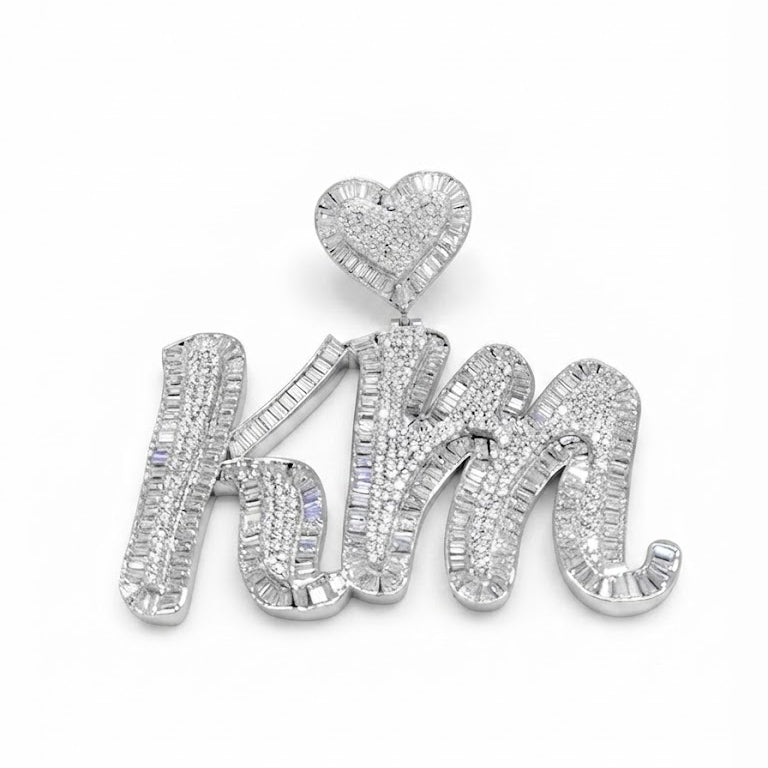 "KM" Custom Diamond Pendant With Heart