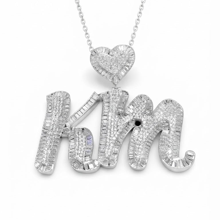 "KM" Custom Diamond Pendant With Heart