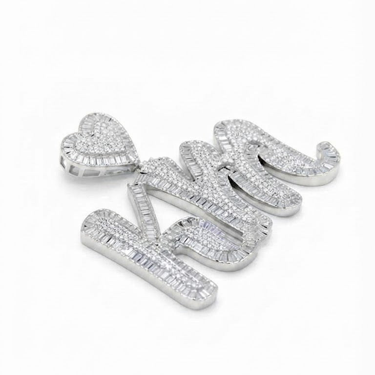 "KM" Custom Diamond Pendant With Heart