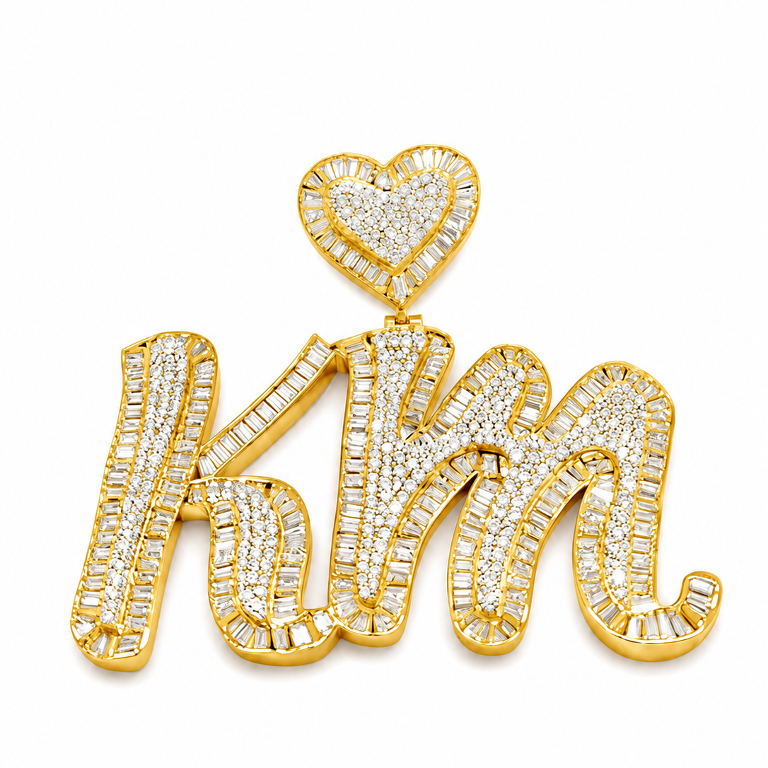 "KM" Custom Diamond Pendant With Heart