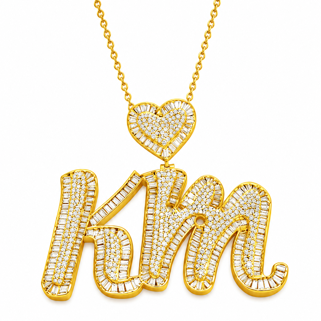 "KM" Custom Diamond Pendant With Heart