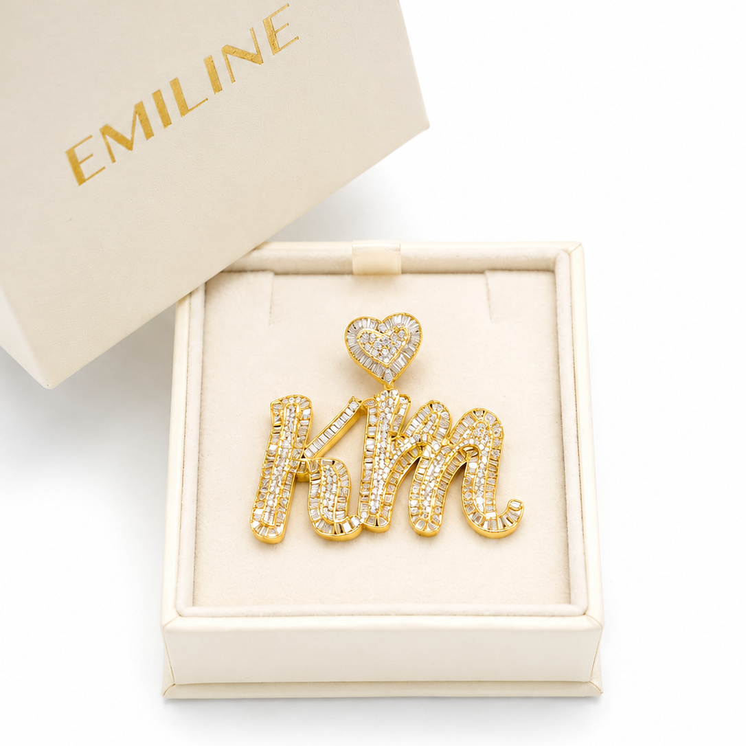 "KM" Custom Diamond Pendant With Heart