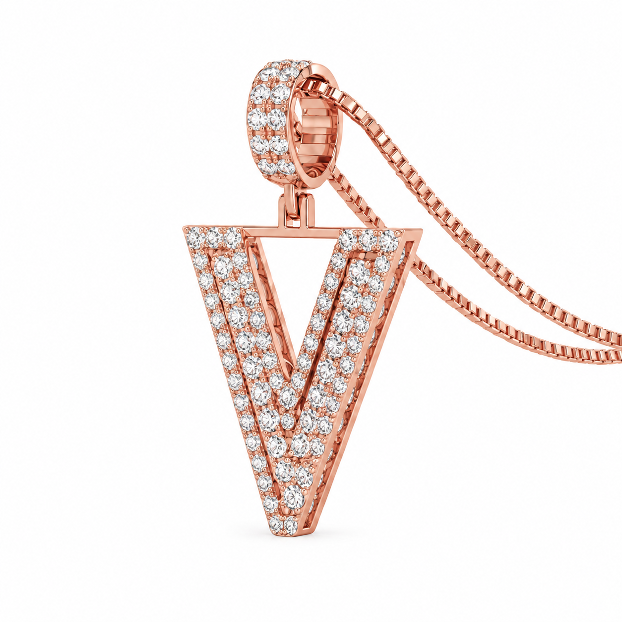 V Letter Diamond Pendant