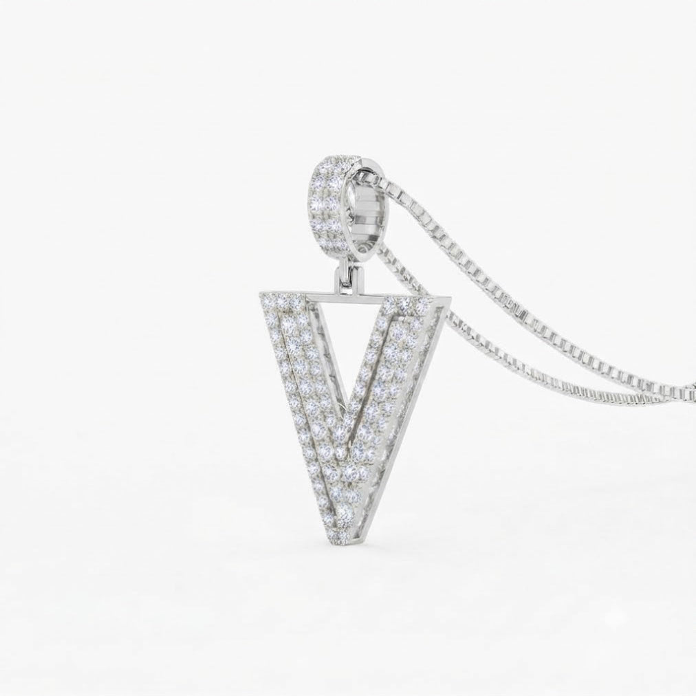 V Letter Diamond Pendant