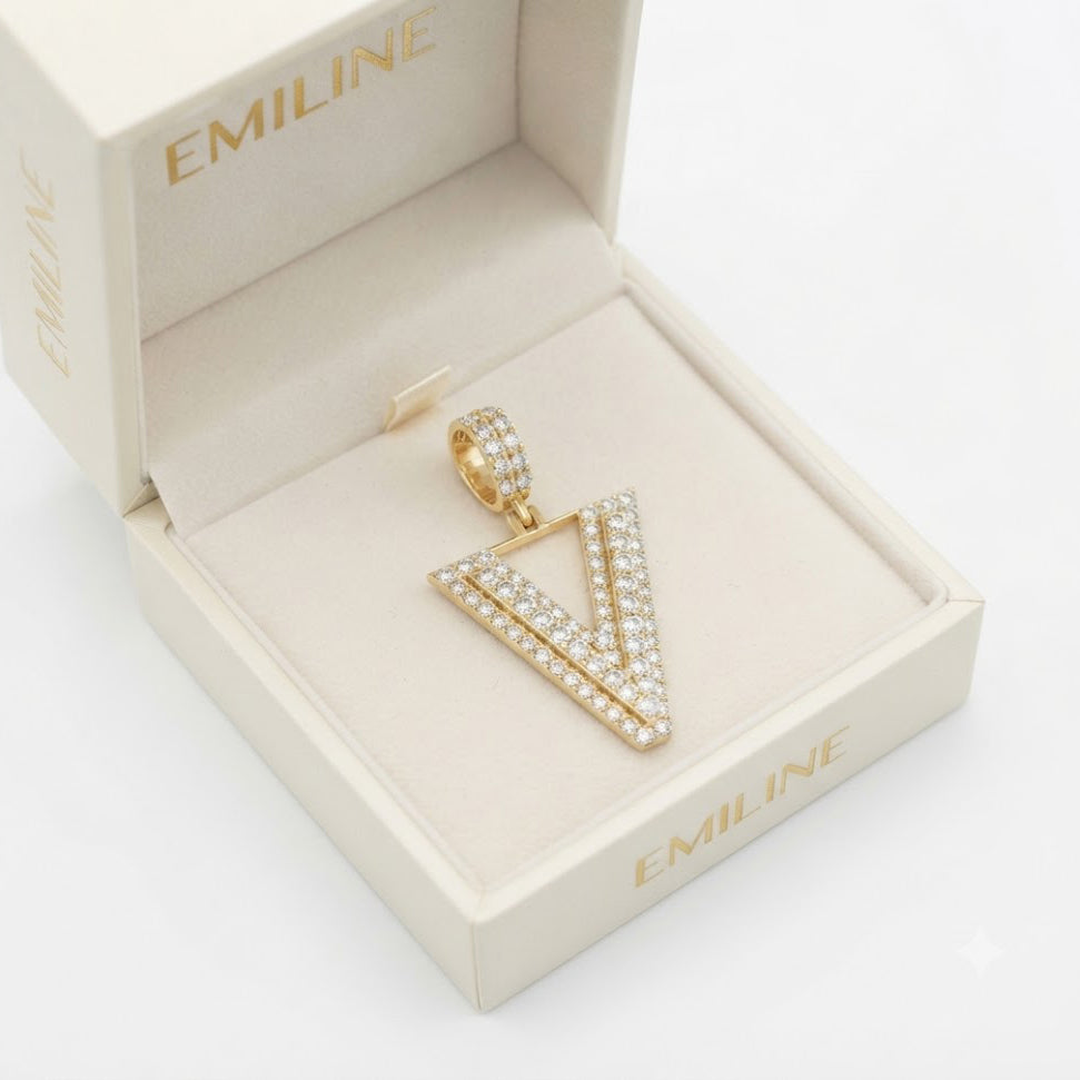 V Letter Diamond Pendant