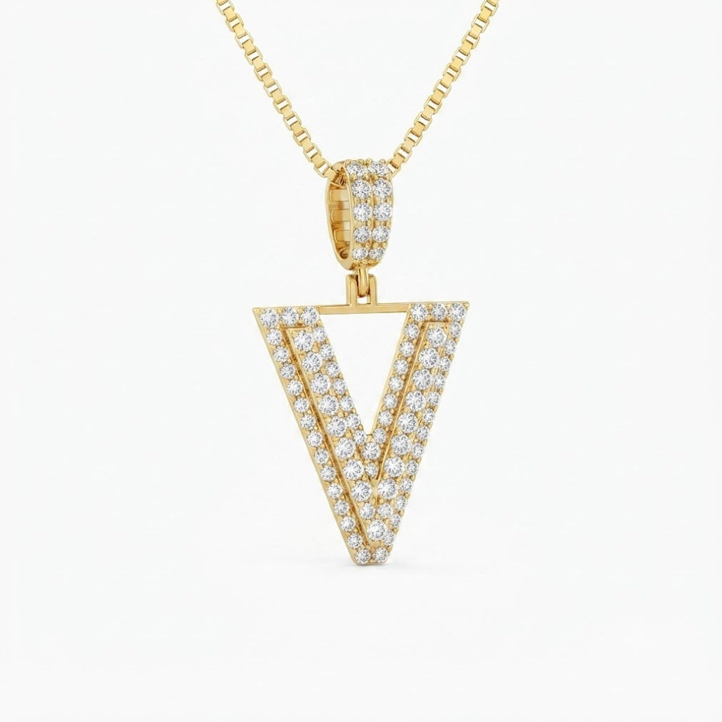 V Letter Diamond Pendant