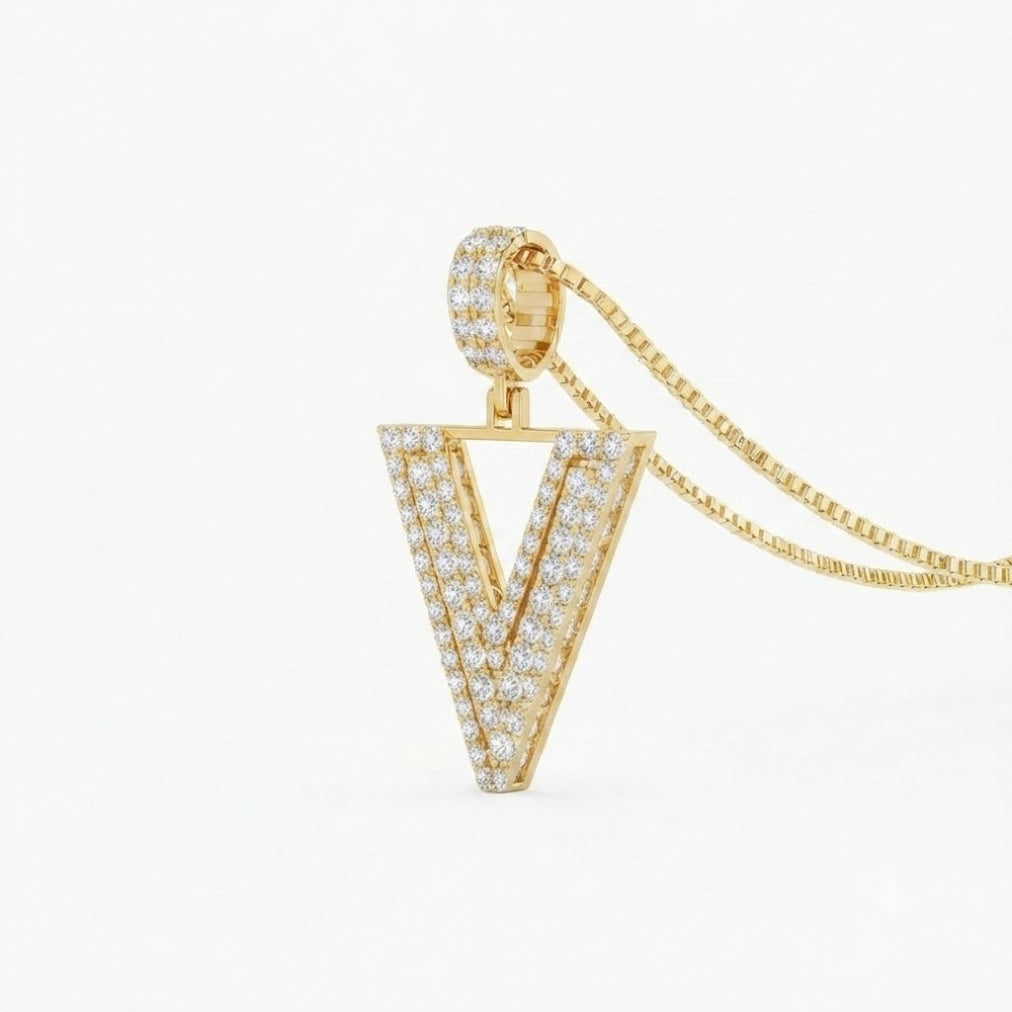 V Letter Diamond Pendant