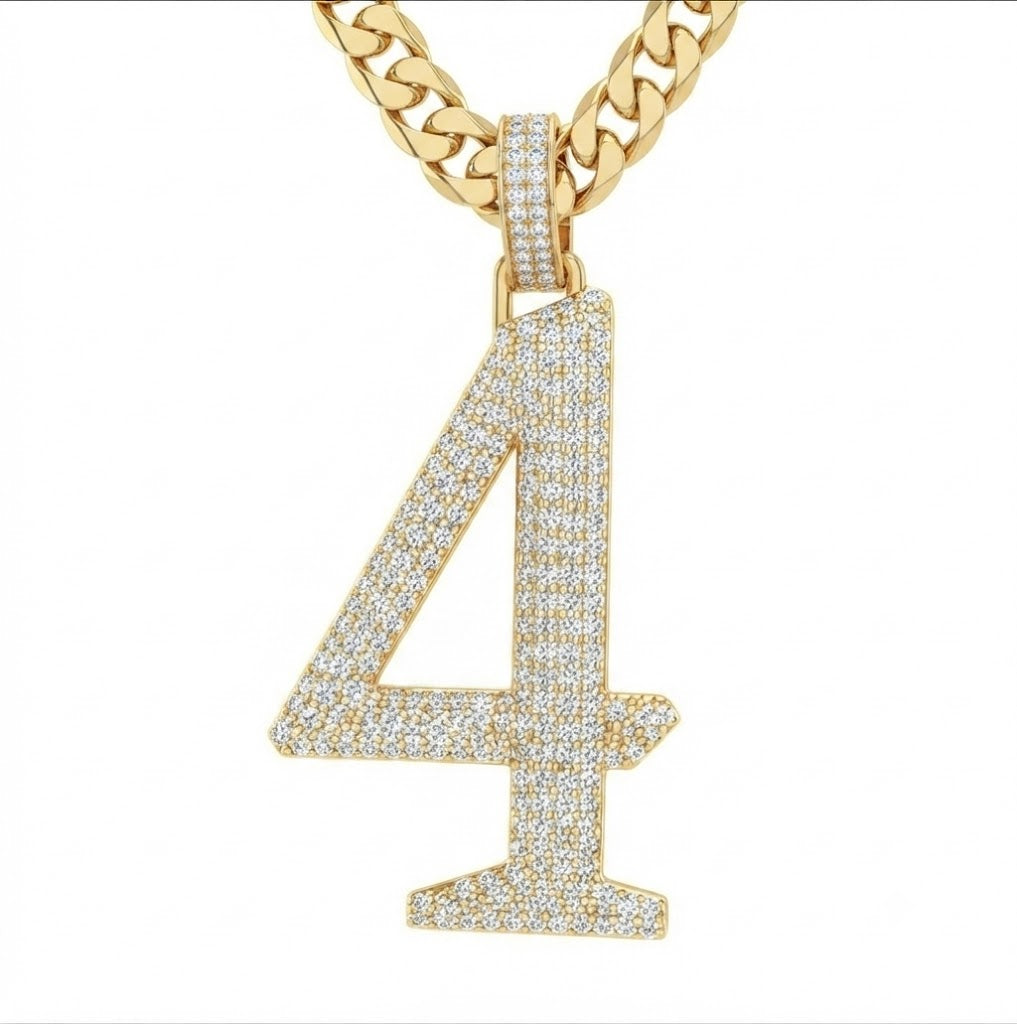Custom "4" Number Diamond Pendant
