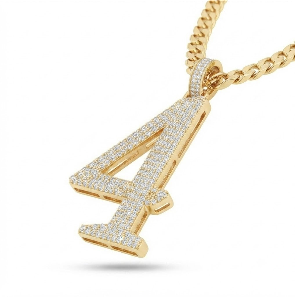 Custom "4" Number Diamond Pendant