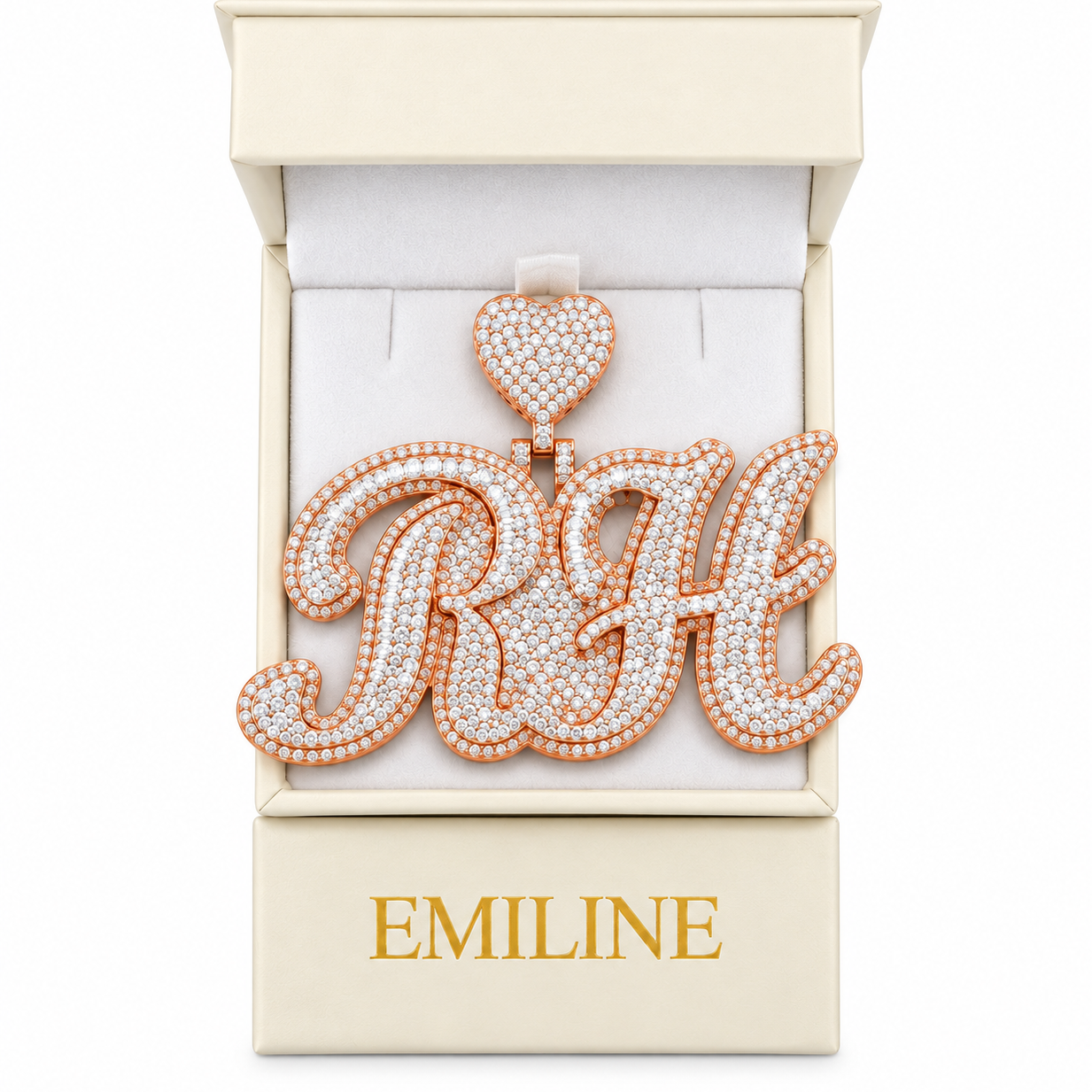 Custom "RH" Moissanite Pendant With Heart Bail