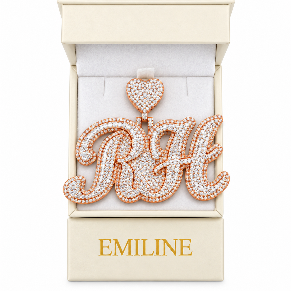 Custom "RH" Moissanite Pendant With Heart Bail