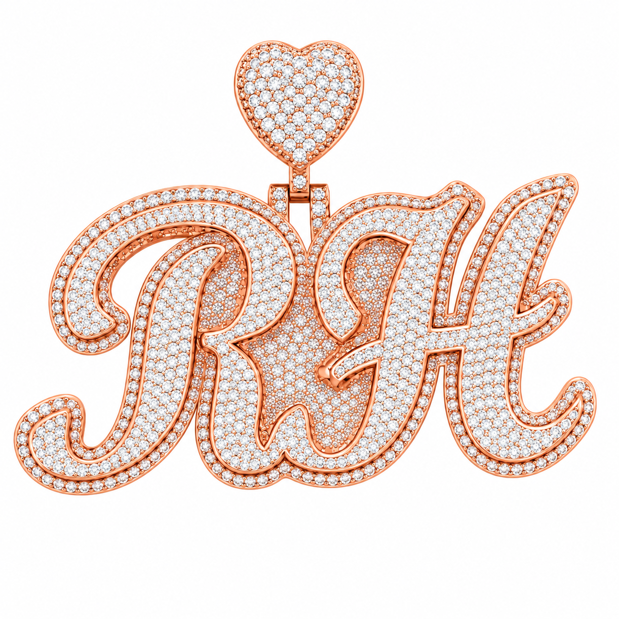 Custom "RH" Moissanite Pendant With Heart Bail