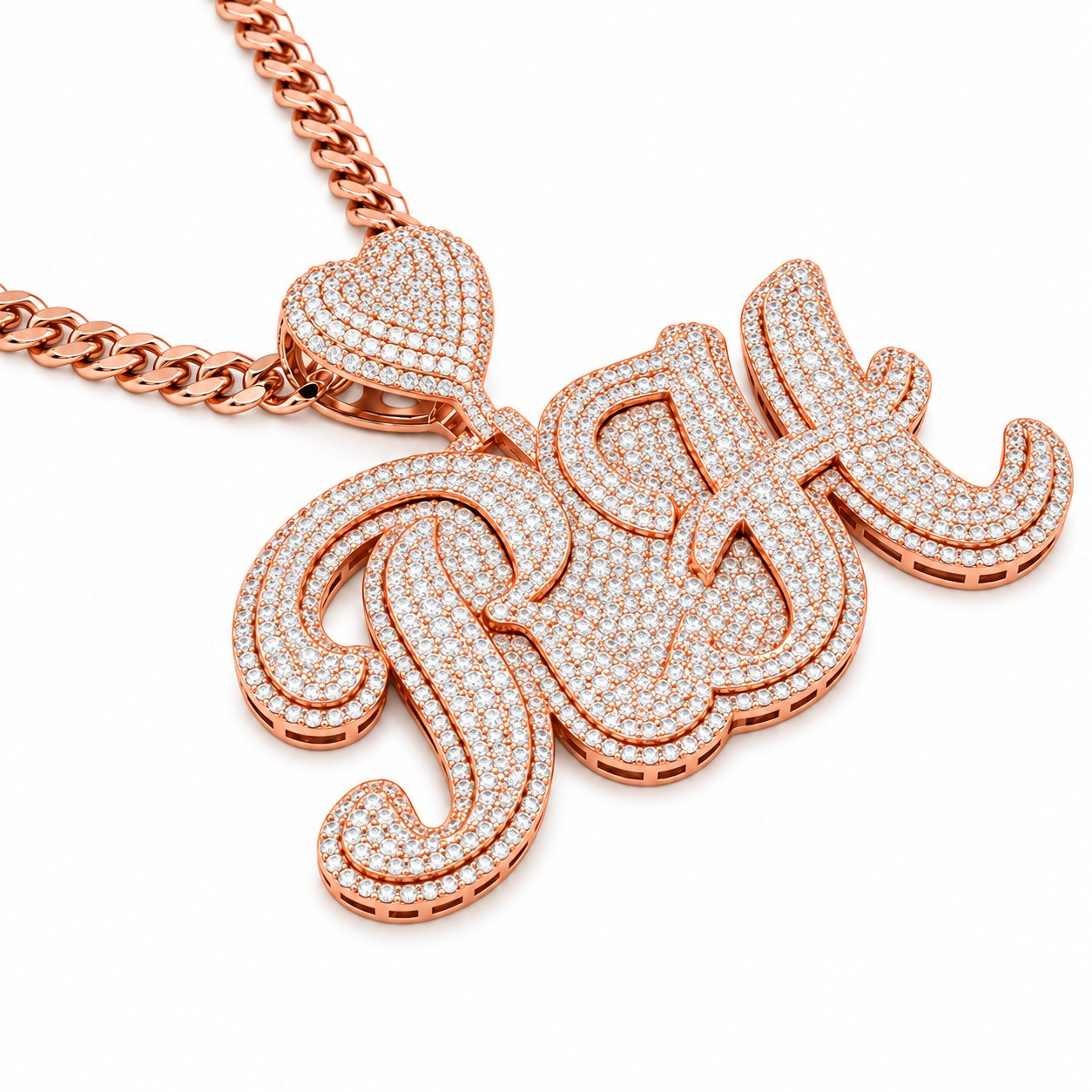 Custom "RH" Moissanite Pendant With Heart Bail