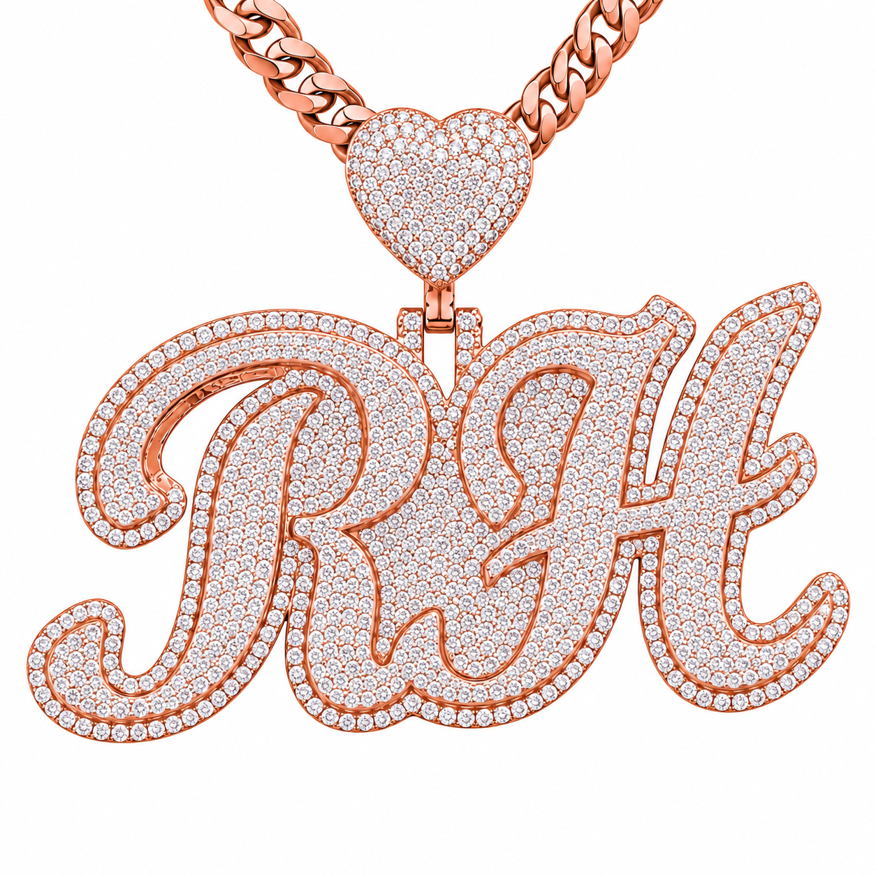 Custom "RH" Moissanite Pendant With Heart Bail