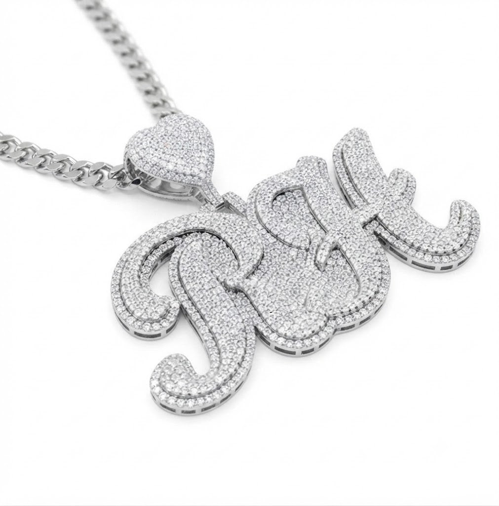 Custom "RH" Moissanite Pendant With Heart Bail