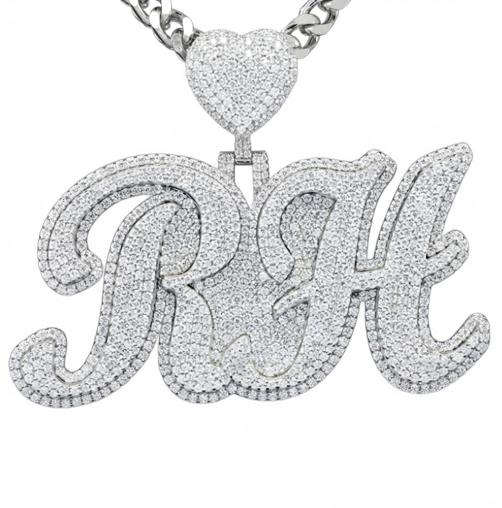 Custom "RH" Moissanite Pendant With Heart Bail