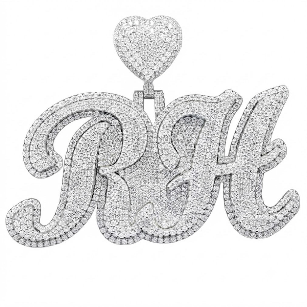 Custom "RH" Moissanite Pendant With Heart Bail
