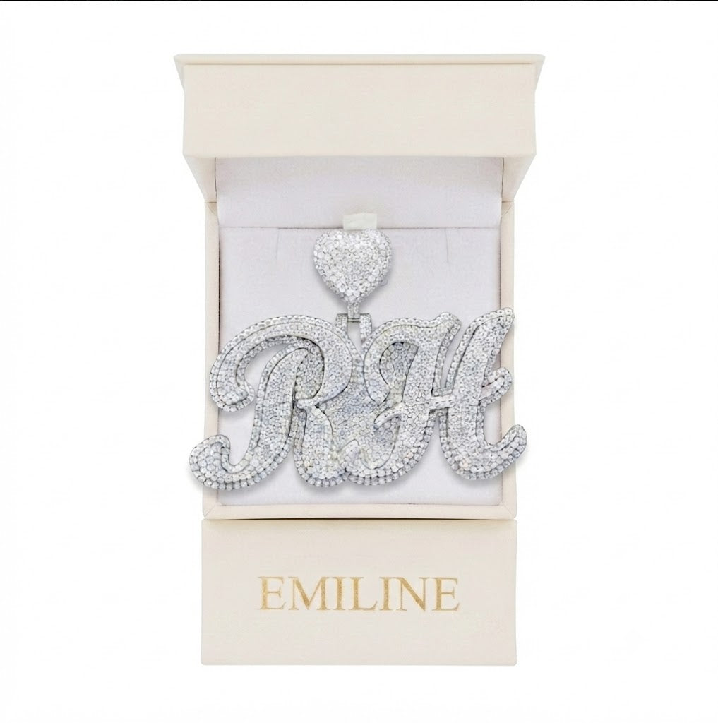 Custom "RH" Moissanite Pendant With Heart Bail