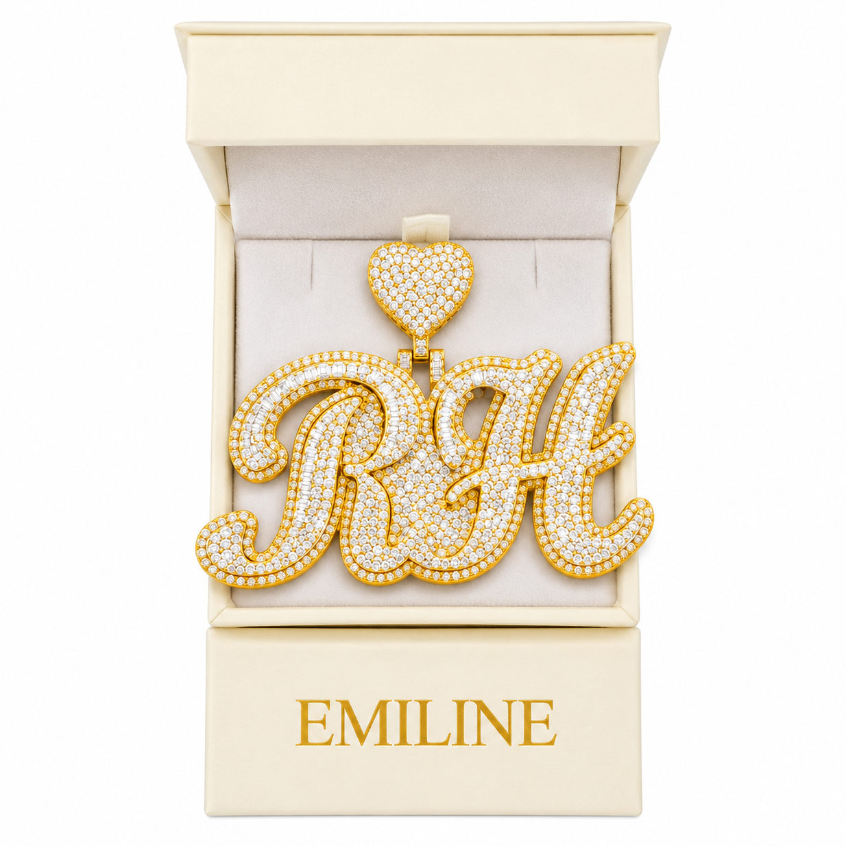 Custom "RH" Moissanite Pendant With Heart Bail