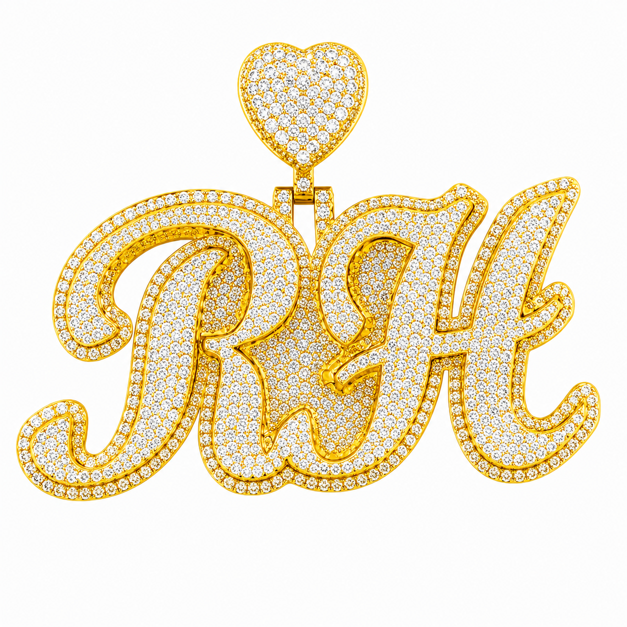 Custom "RH" Moissanite Pendant With Heart Bail