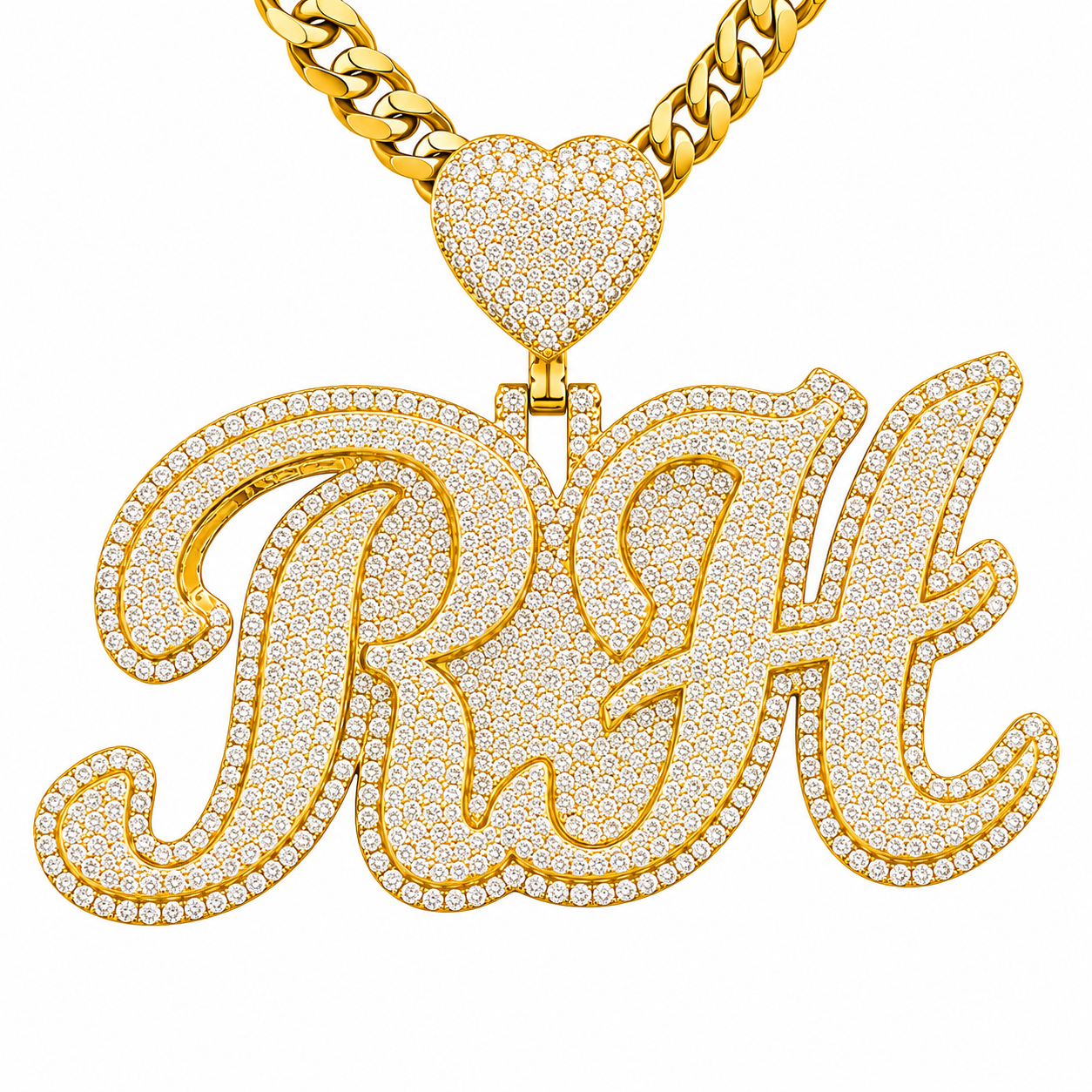 Custom "RH" Moissanite Pendant With Heart Bail