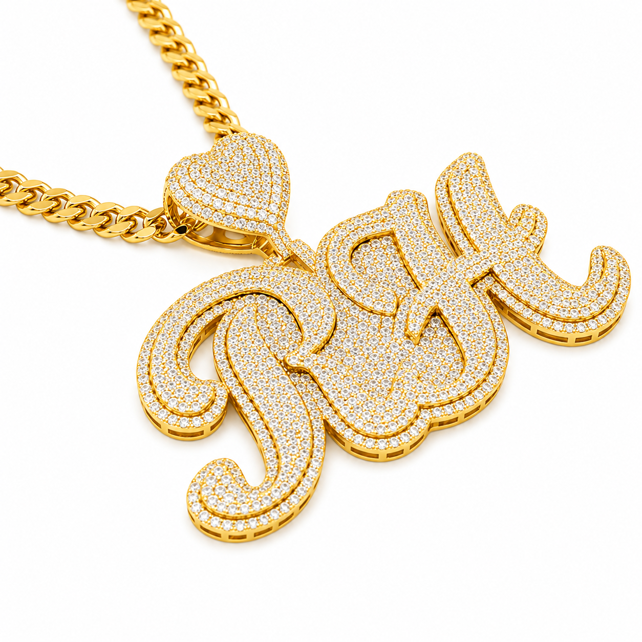 Custom "RH" Moissanite Pendant With Heart Bail