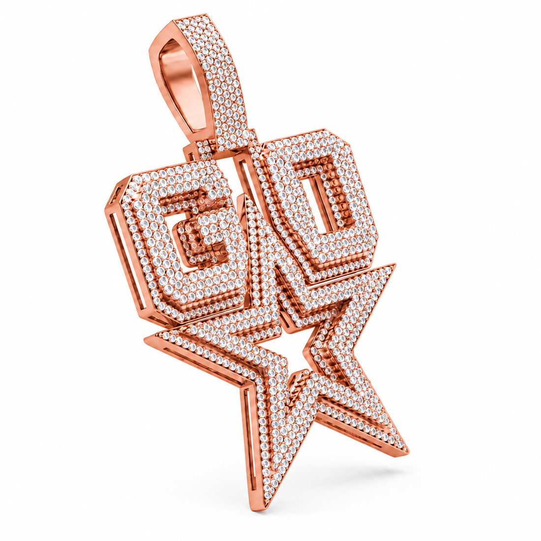 Custom GO Letter With Start Diamond Pendant