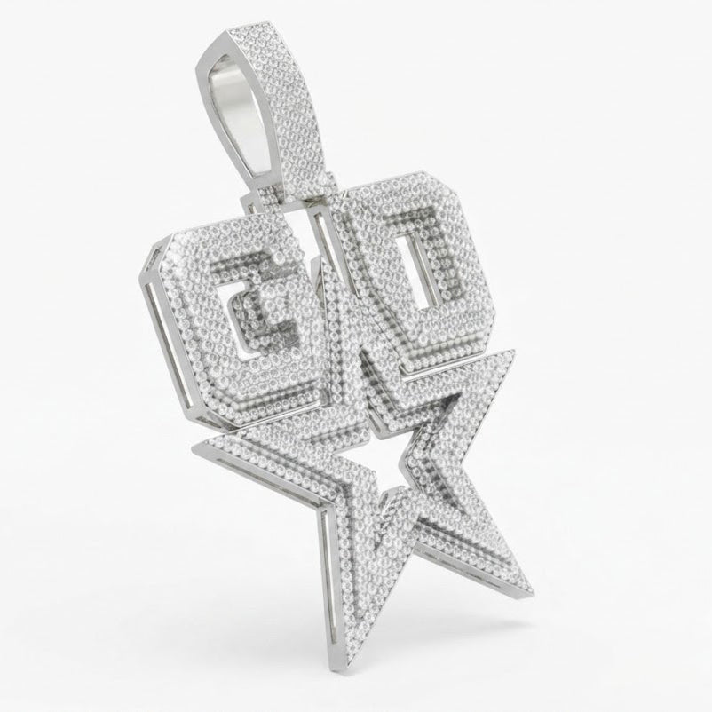 Custom GO Letter With Start Diamond Pendant