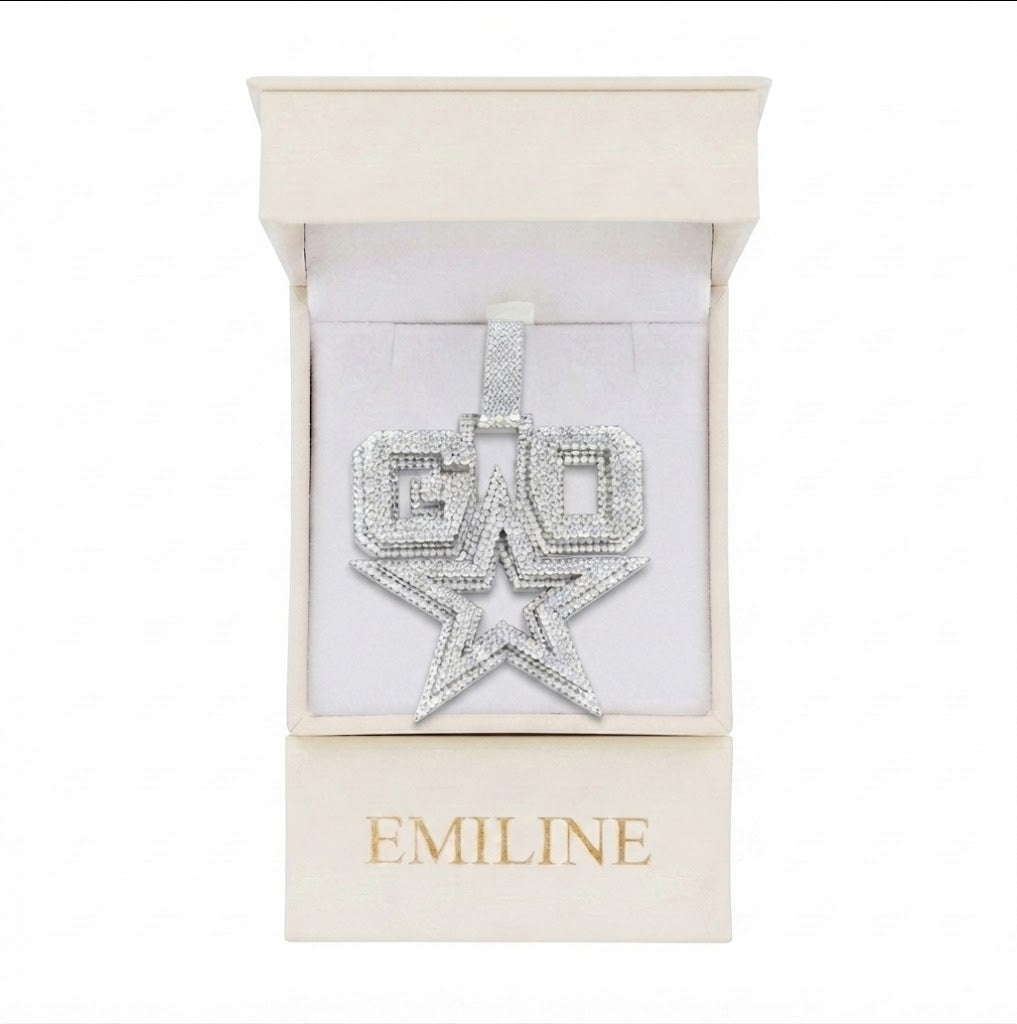 Custom GO Letter With Start Diamond Pendant
